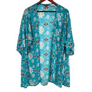 Panhandle Womens Small/Medium Blue Tribal Aztec Wester Blouse Shirt Top Kimono